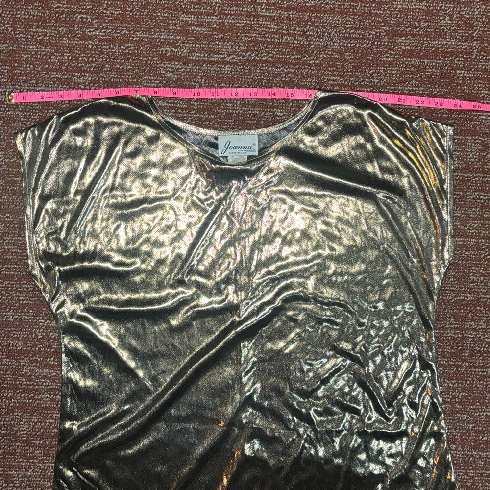 Vintage Liquid Metal Gold Metallic Top shirt sleeve loose fit shirt flowy large - Picture 11 of 11